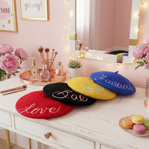Hello Darling! Embroidered Beret in Yellow