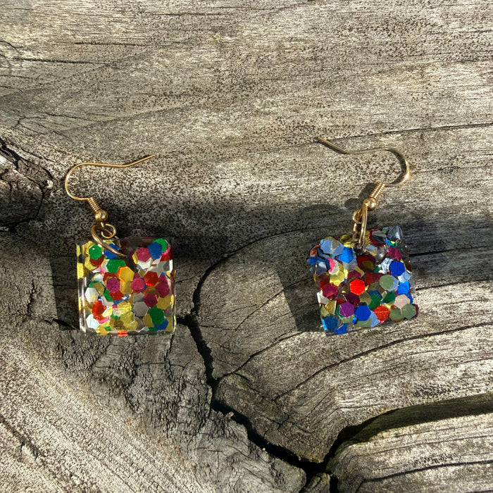 Confetti Chaos Wee-Little Square Earrings