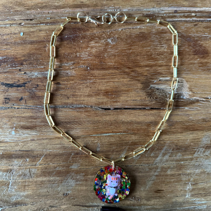 Lucky Lilac Kitty Confetti Charm Necklace