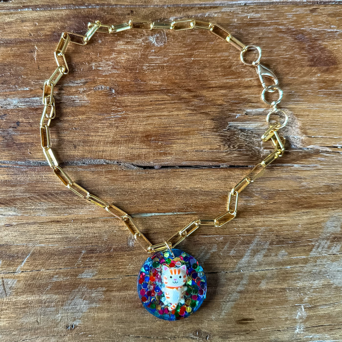 Lucky Kitty Confetti Charm Necklace