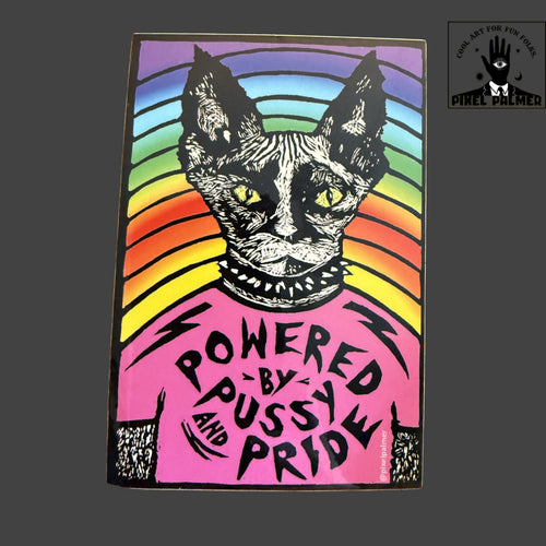 Powered by Pussy and Pride sticker from Pixel Palmer
