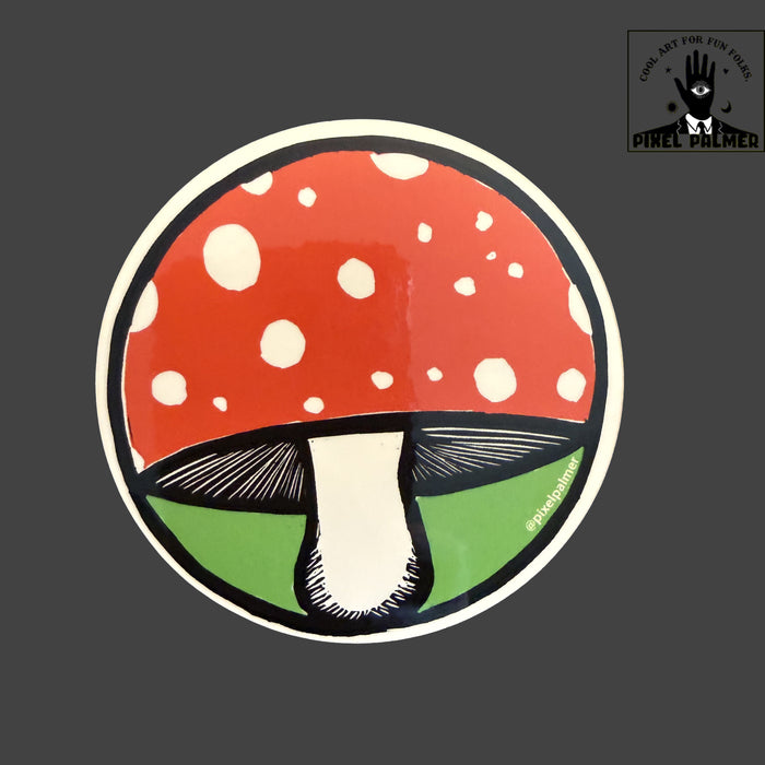 Mushroom glossy vinyl sticker from Pixel Palmer
