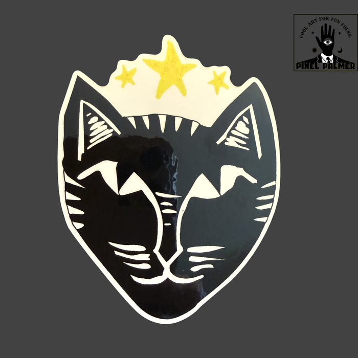 Gold Star Gato glossy vinyl sticker from Pixel Palmer