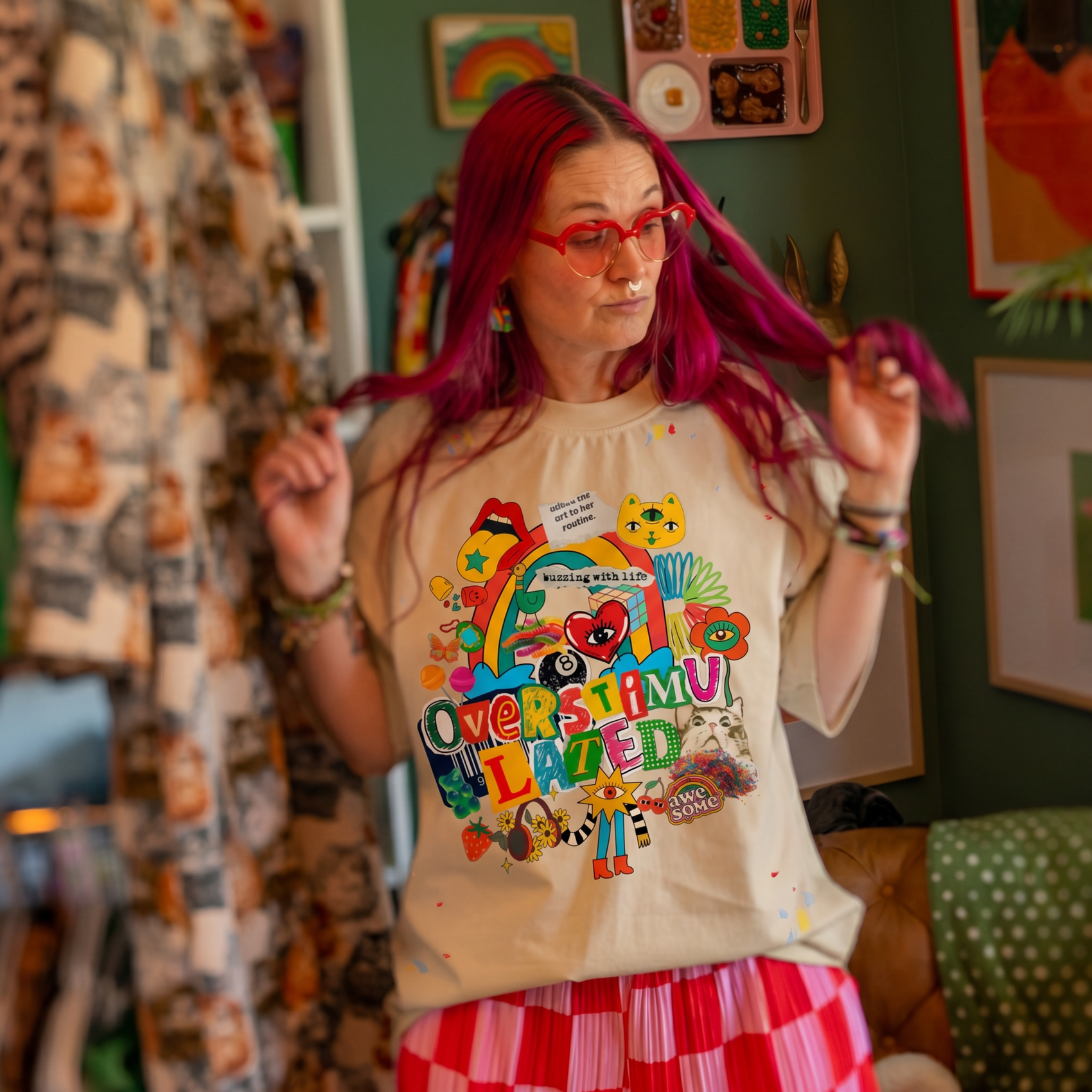OVERSTIMULATED on textured Paint Splatter T-Shirt (BESTSELLER)