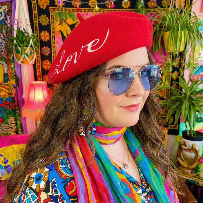 Love is All You Need!  Embroidered Beret in Red