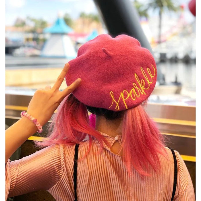 Sparkle!  Embroidered Beret in Pink