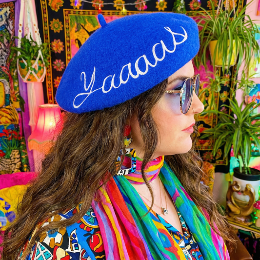 Yaaaas Queen! Embroidered Beret in Blue