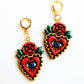 Hand painted sacred heart earrings gold traditional