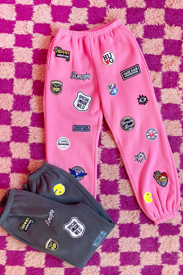 Multi Patches Joggers in Hot Pink
