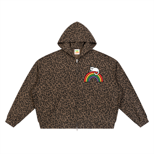 Rainbow Kitty Leopard Print Full Zip Hoodie