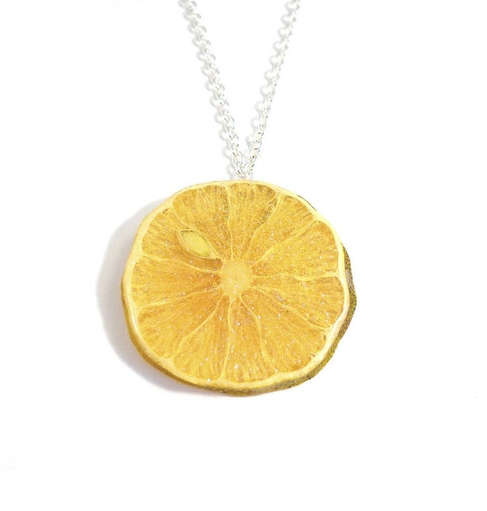 Glitter Lemon Necklace - Citrus Fruit Jewelry