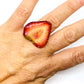 Glitter Real Strawberry Adjustable Ring