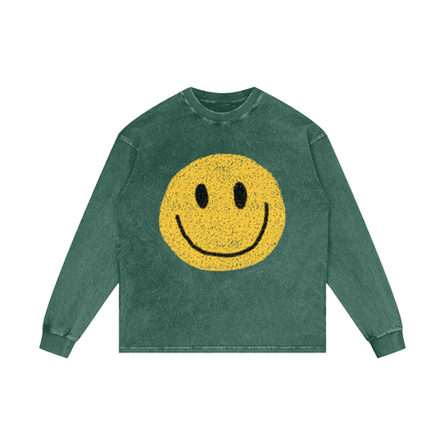 The Happiness Project Acid Wash Oversized Long Sleeve Tee