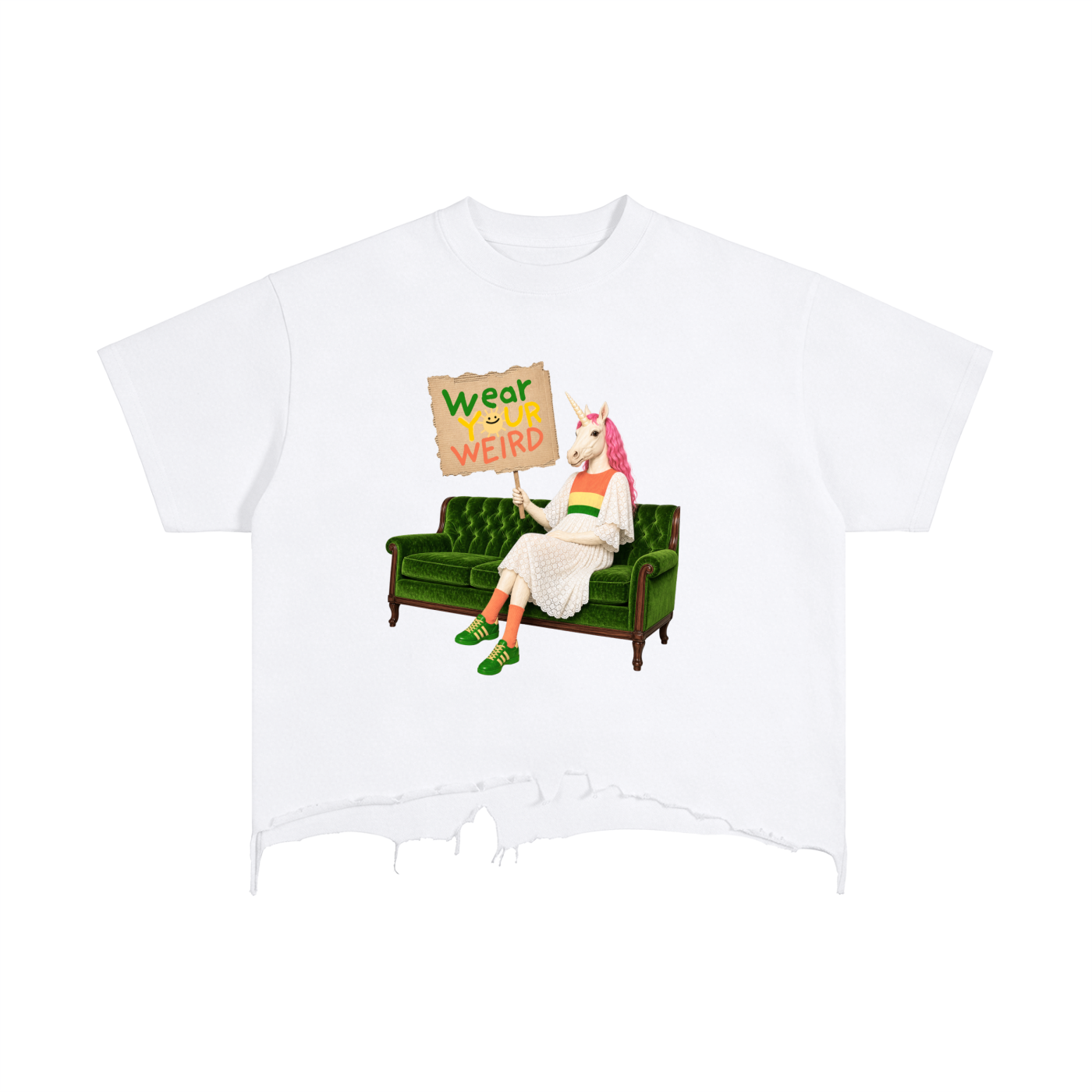 The Wear Your Weird Unicorn Vintage Wash Boxy Distressed Hem T-Shirt