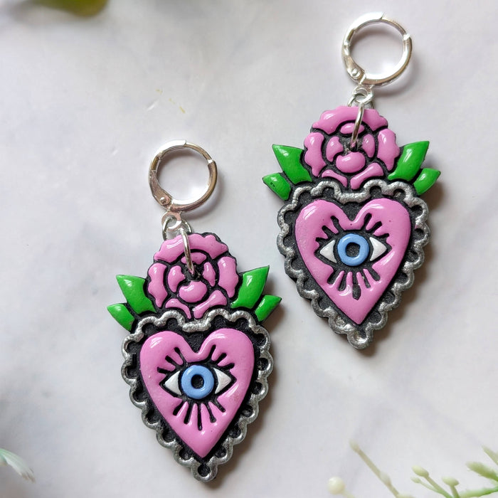 Hand painted pastel Sacred Heart Earrings (COMING BACK SOON)