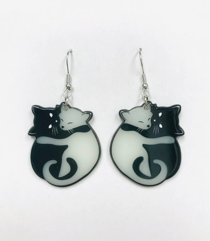 Ying Yang Cat Earrings