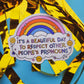 Respect pronouns sticker lgbtq hydroflask planner: White