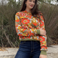 Groovy Floral Pullover in Olive & Orange