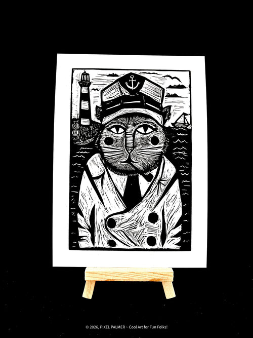 Kitty Captain - Lighthouse & Sailboat