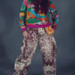 Landscape Pullover in Rainbow W/ Fuchsia Cuffs