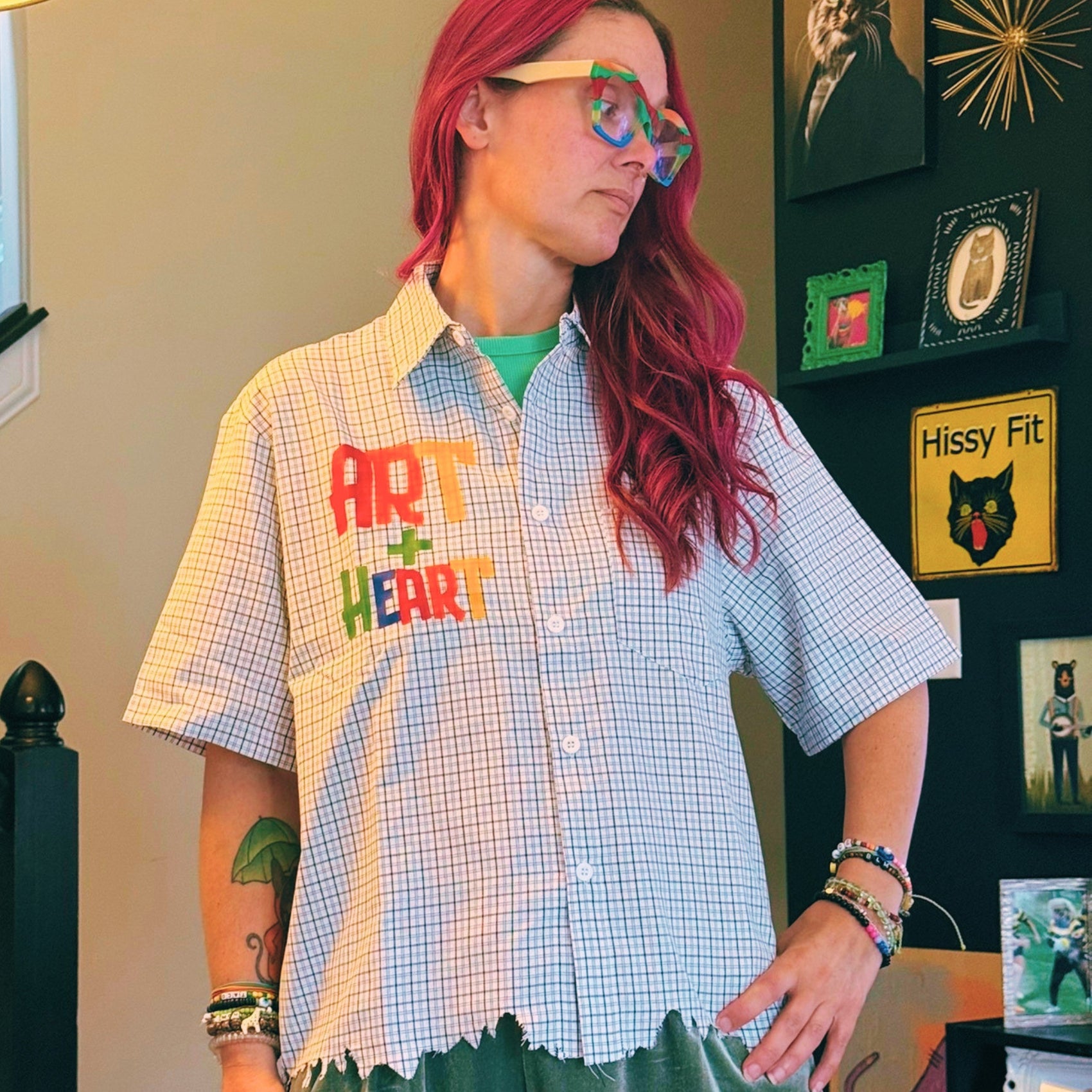 Art+Heart Unisex Distressed Plaid Boxy Shirt