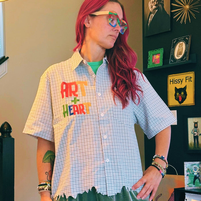 Art+Heart Unisex Distressed Plaid Boxy Shirt