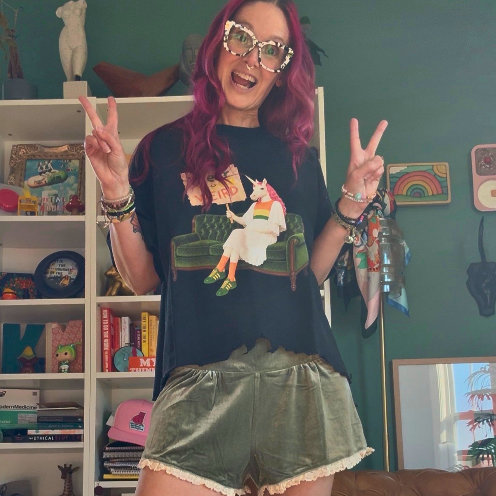 The Wear Your Weird Unicorn Vintage Wash Boxy Distressed Hem T-Shirt