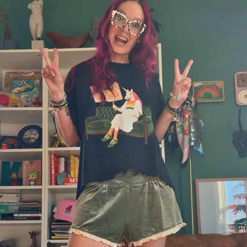 The Wear Your Weird Unicorn Vintage Wash Boxy Distressed Hem T-Shirt