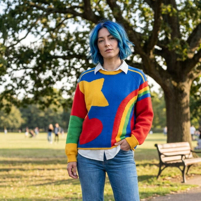 Rainbow Heart Knit Sweater